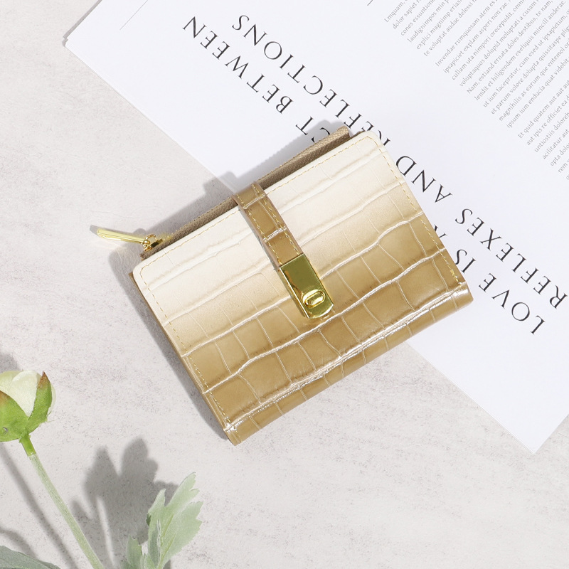 Monedero plegable con diseño de piedras para mujer, moderno y versátil, diseño de color degradado, cartera de verano, estilo corto y sencillo para estudiantes.