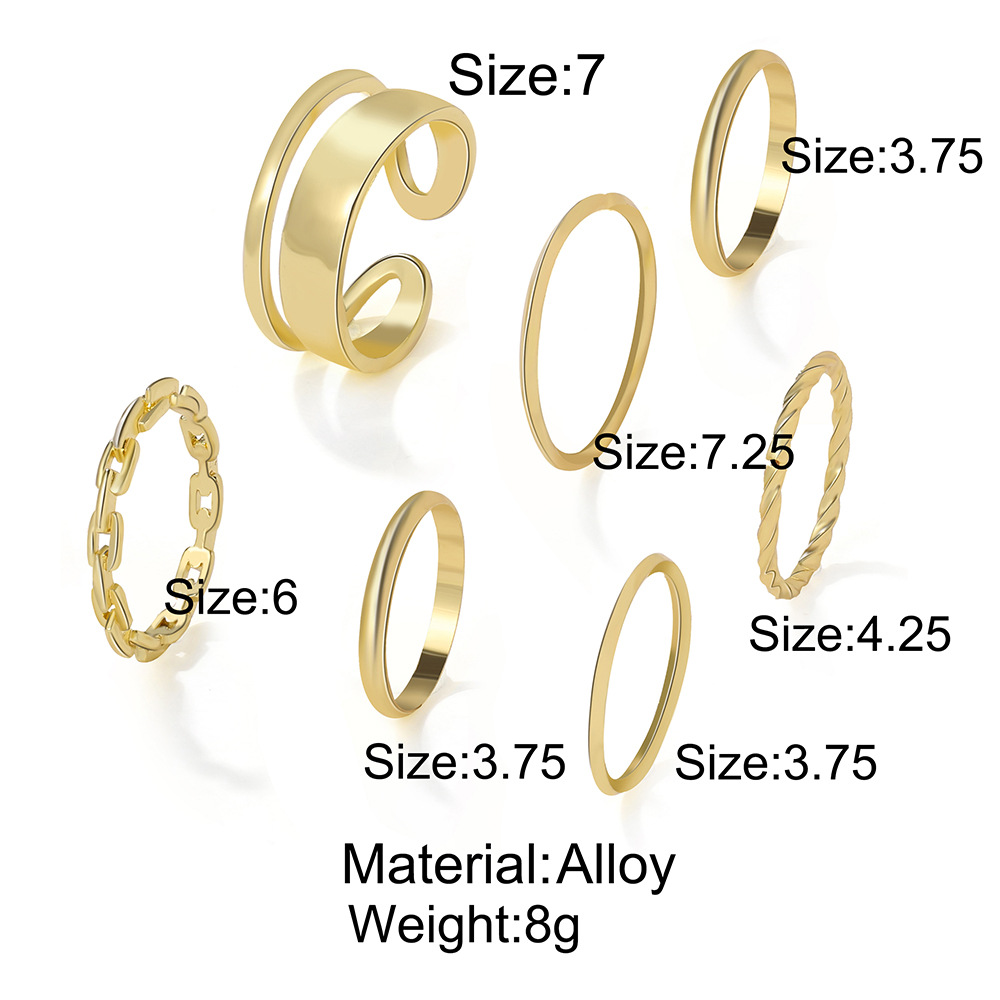 simple fashion geometric solid color twist chain seven-piece ring set