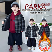 儿童冬装西装格子三件套2025冬季新款潮酷男宝宝加绒加厚套装潮衣