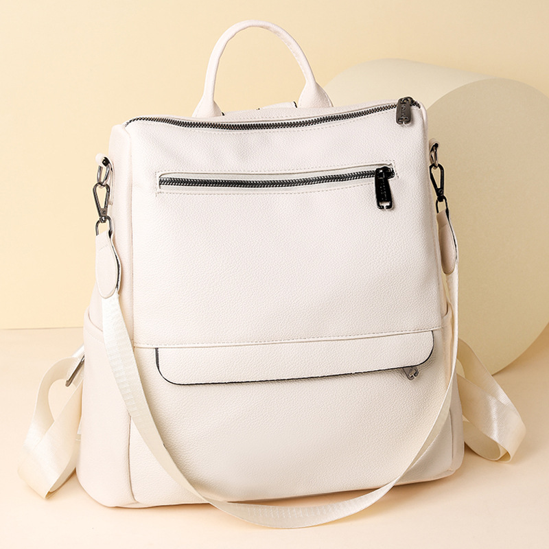 2023 verano nuevo estilo casual señoras de cuero suave mochila simple color sólido de gran capacidad mochila de doble uso mochila escolar al por mayor