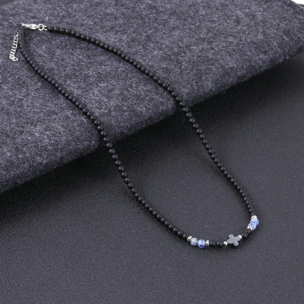 15g Weight Natural Stone Pendant Material Choker Classification Beads Chain Material Beaded Chain Chain Type 1 Piece Quantity Daily Occasion Beaded Material Cross Pattern All Seasons Season Men's Gender Polishing Design Retro, Streetwear Style Retro Streetwear Cross Beaded Polishing Men's Choker Men Beaded Necklaces 16