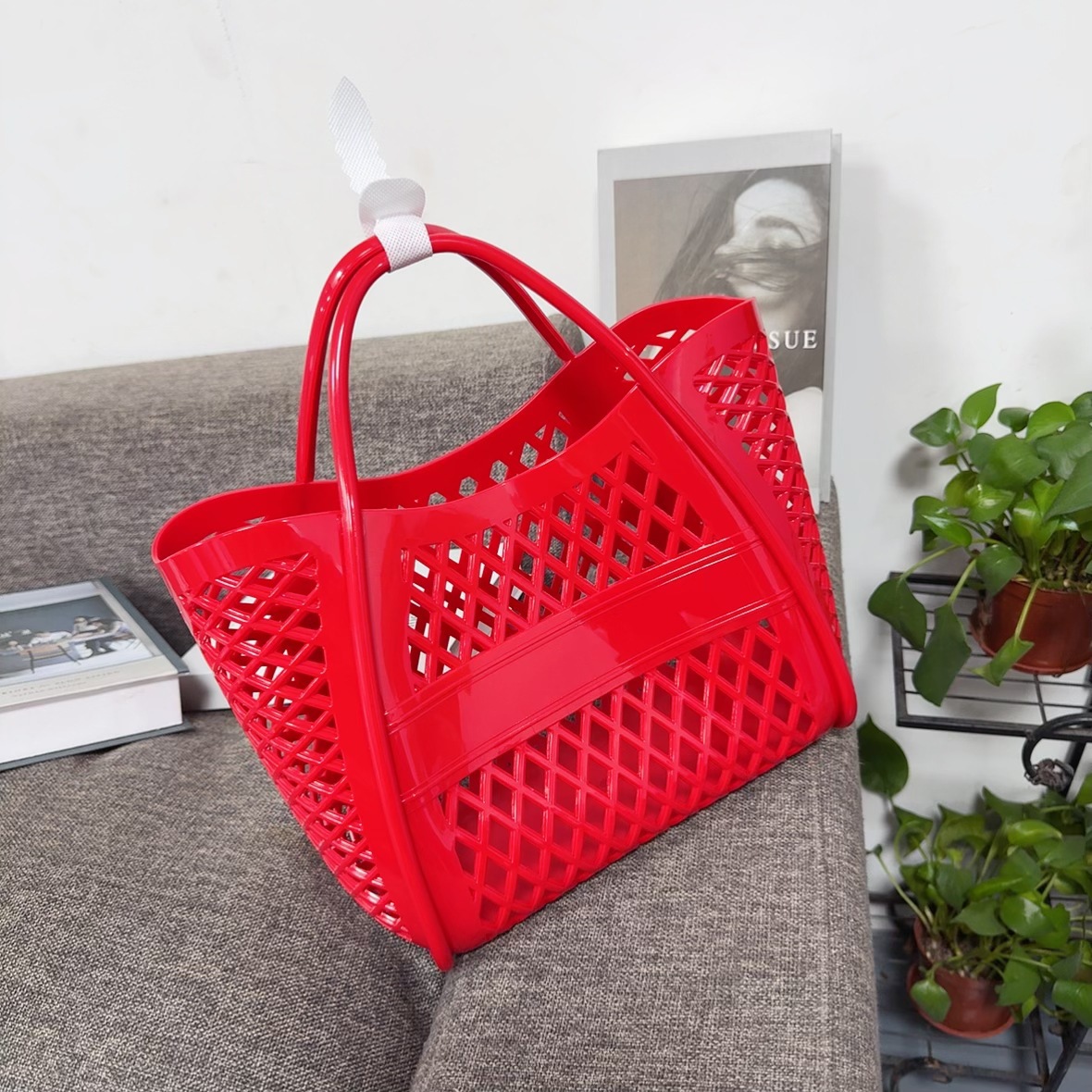 Jelly bag, handbag, silicone hollowed-out vegetable basket bag, picnic bag, shopping basket, PVC beach bag, washbasin basket, bath undefined