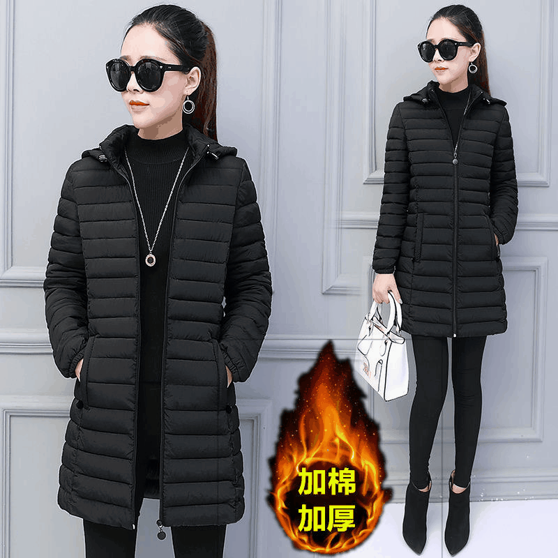 Женское пальто на хлопковой подкладке, новинка 2023 года, пуховое пальто средней длины на хлопковой подкладке, приталенное зимнее пальто для мам среднего возраста в Корейском стиле, пальто на хлопковой подкладке