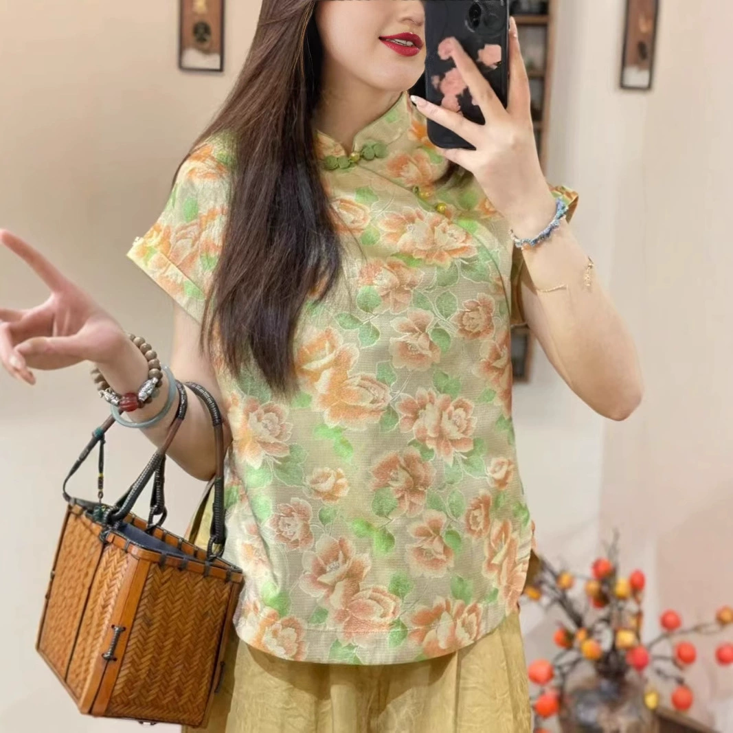 Новый китайский стиль Nanyou оптом высококачественный топ из шелка тутового дерева с богатым весенним косым лацканом