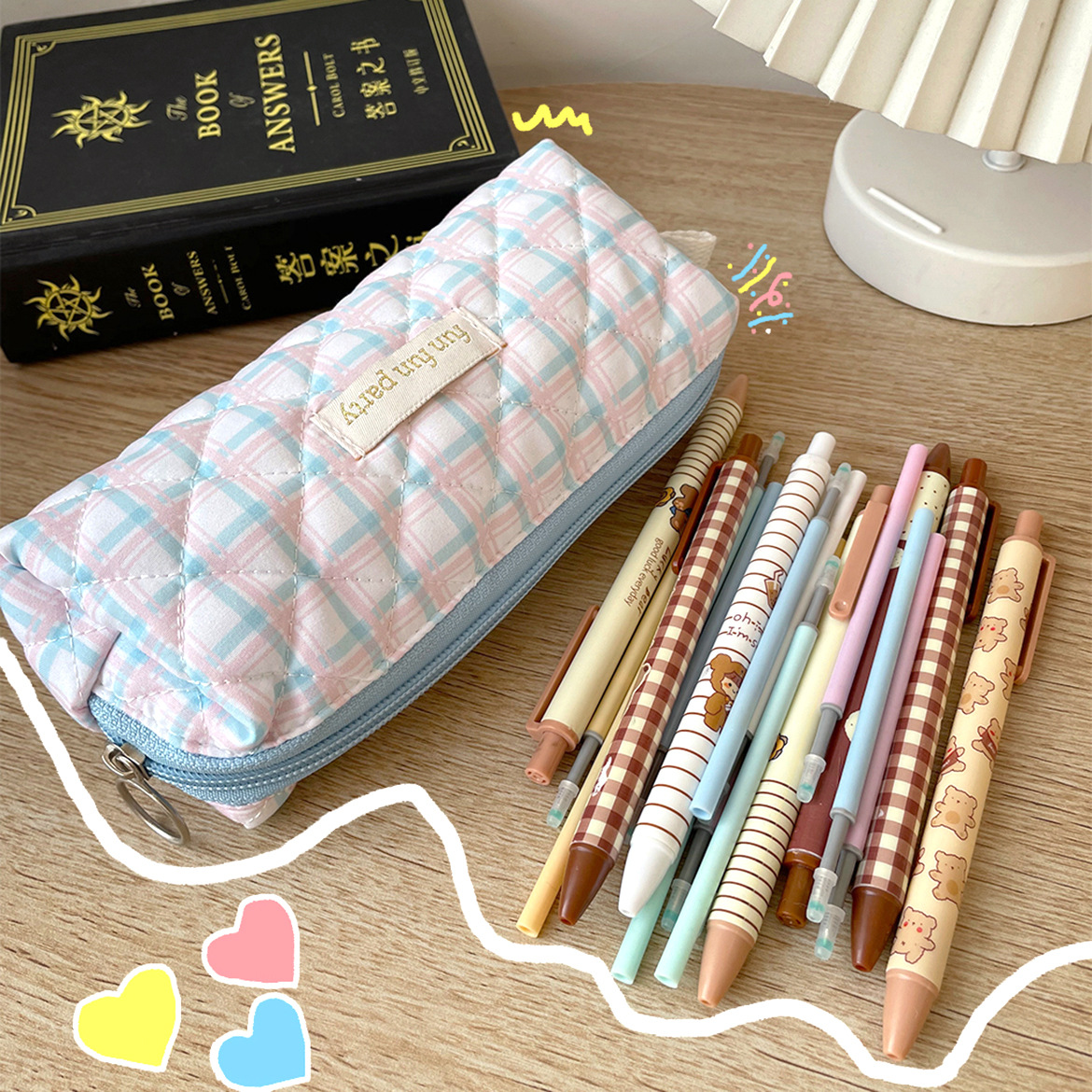 Estilo Coreano fresco de gran capacidad de la caja de lápiz del estudiante femenino caja de lápiz lindo suave bolsa de papelería bolso ocasional bolsa de almacenamiento