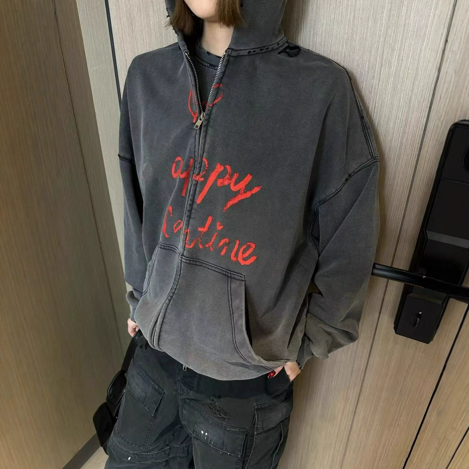 Узкий Hooded толстовка с капюшоном Poison House 25fw High Version B House осень-зима новый годв Valentine's Day ограниченная любовь выцветшая старая потрепанная