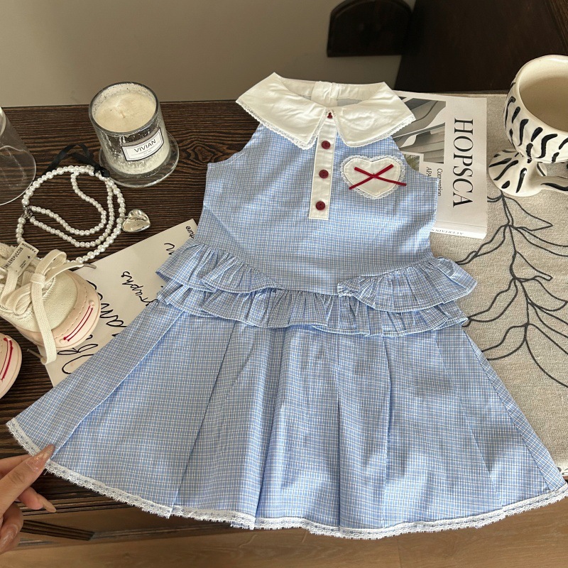 Korean Style Children's Clothing 2026 New Summer Girls' Bowknot Plaid Skirt Children's Fresh Academy Style Vest Dress