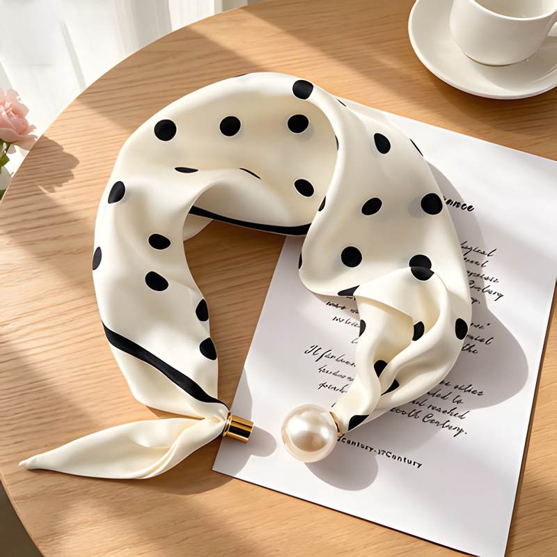 French-style pearl magnetic clasp small square scarf, long silk scarf for women, suitable for spring and autumn, to be paired with shirts, professional decorative neck scarf French-style pearl magnetic clasp small square scarf, long silk scarf for women, suitable for spring and autumn, to be paired with shirts, professional decorative neck scarf