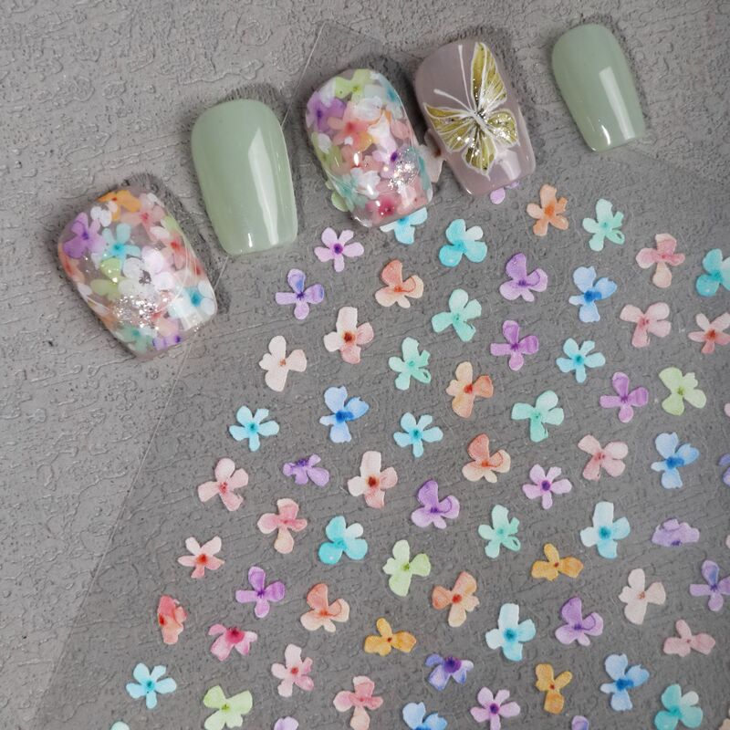 Watercolor small flower relief nail art sticker oil painting small floral halo rose pink nail decal 5d new wholesale