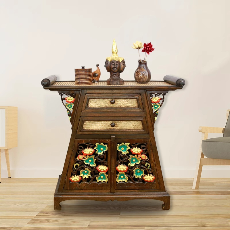 Thai Solid Wood Porch Cabinet Buddha Table Niche Southeast Asian Style Decorative Cabinet Retro Creative Living Room Storage Locker