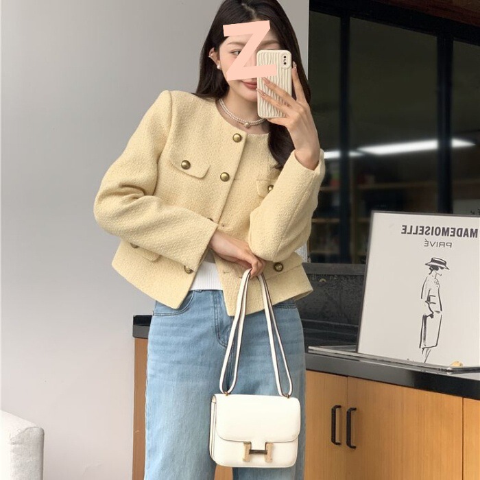 女性のための黄色のショートスタイルのジャケット 2025 春の新しいハイエンドのルーズで多用途なトップジャケット|undefined