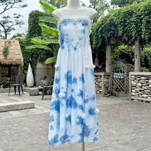 云南大理贵州手工植物扎染蓝染海边度假吊带连衣裙旅游民族服饰裙