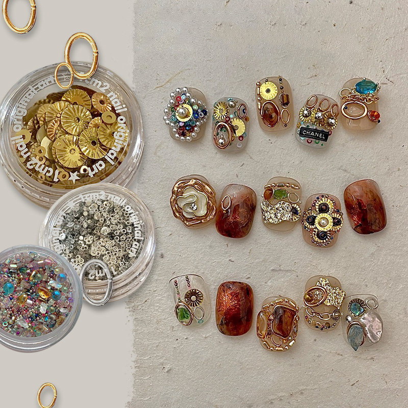 Vintage Colored Gemstone Rivets with Metal Edges, Ceramic Imitation Pearls, Round Shape, Old Money Style, Ins Style, Palace Style Nail Art