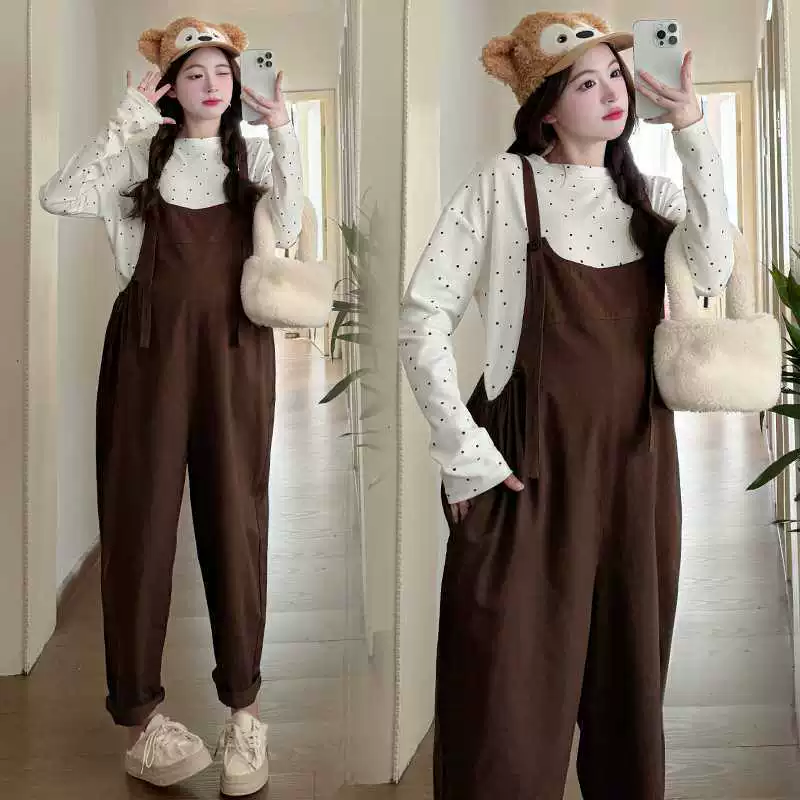 Set for pregnant, T-shirt, overall for leisure, trousers, Korean style
