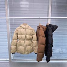 （美拉德）三色抽绳鹅绒服女短款面包服咖色浅卡其90白鹅绒厚款