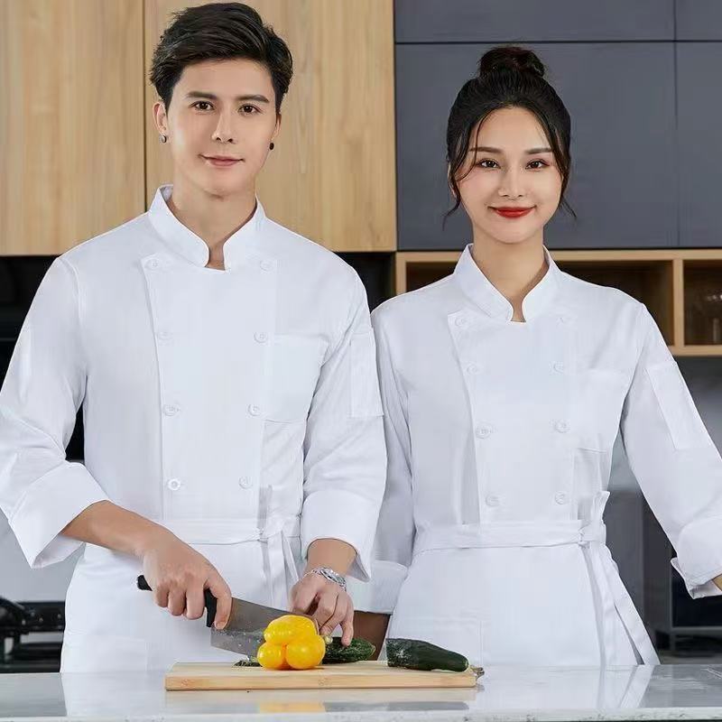 Chef's workwear for men, short-sleeved, summer thin style, hotel Chinese and Western cuisine kitchen workwear, long-sleeved women's set, plus size chef
