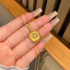 沙金饰品福运平安扣方形吊坠项链女仿黄金小众轻奢高级感久不掉色