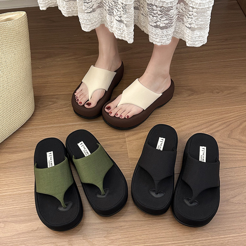 Women's Platform Flip Flops Korean Style Thick Soled Beach Sandals_voghion.com