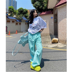 カラードーパミン速乾カジュアルパンツ女性春の薄い機能風工装ズボンのゆるいストレートスポーツパンツ