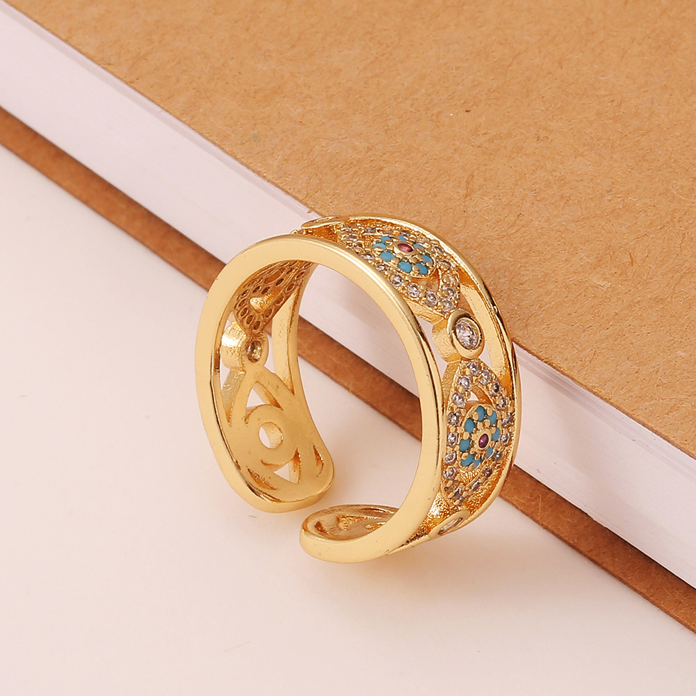 fashion geometric evil eye hollow copper inlaid zircon tail ring