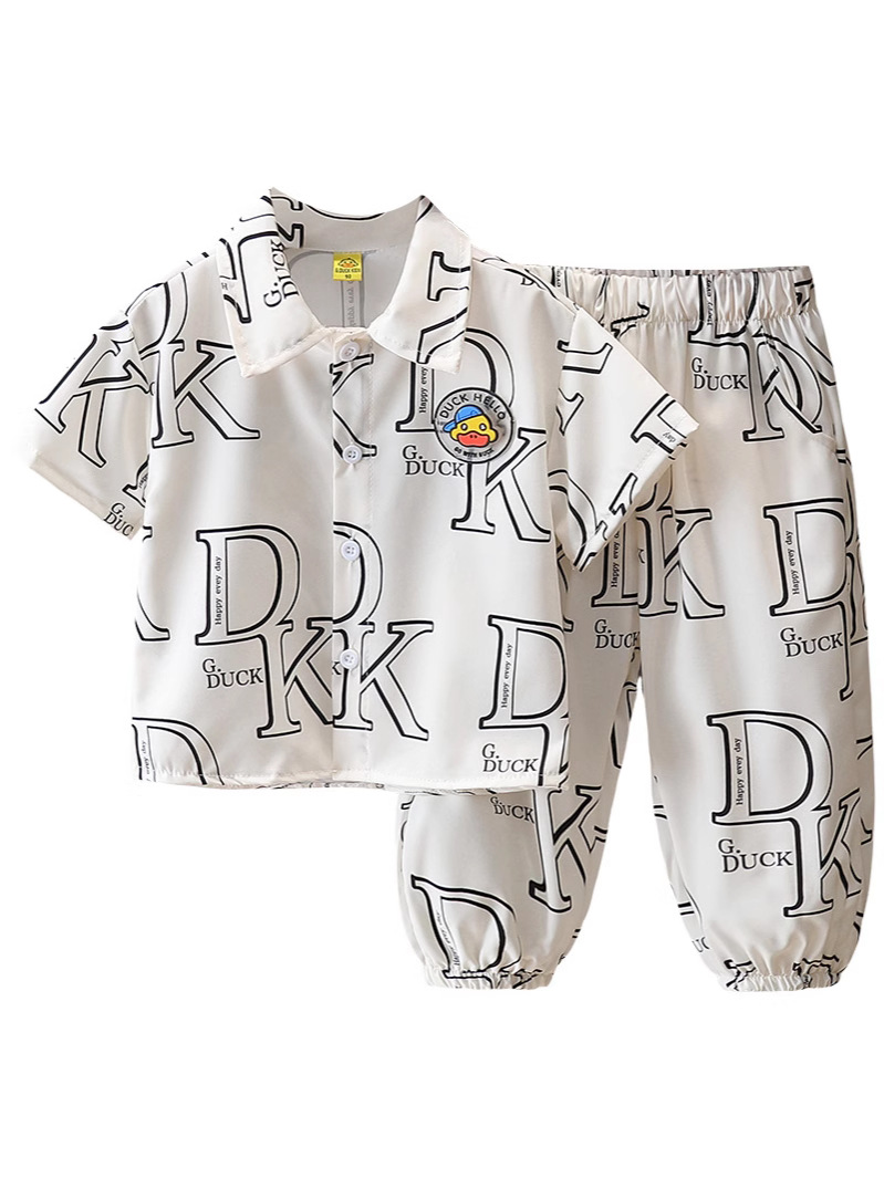 7293 Little Yellow Duck Boy Summer Set 2025 Nuevo verano Ropa de manga corta para niños Camisa de verano de dos piezas