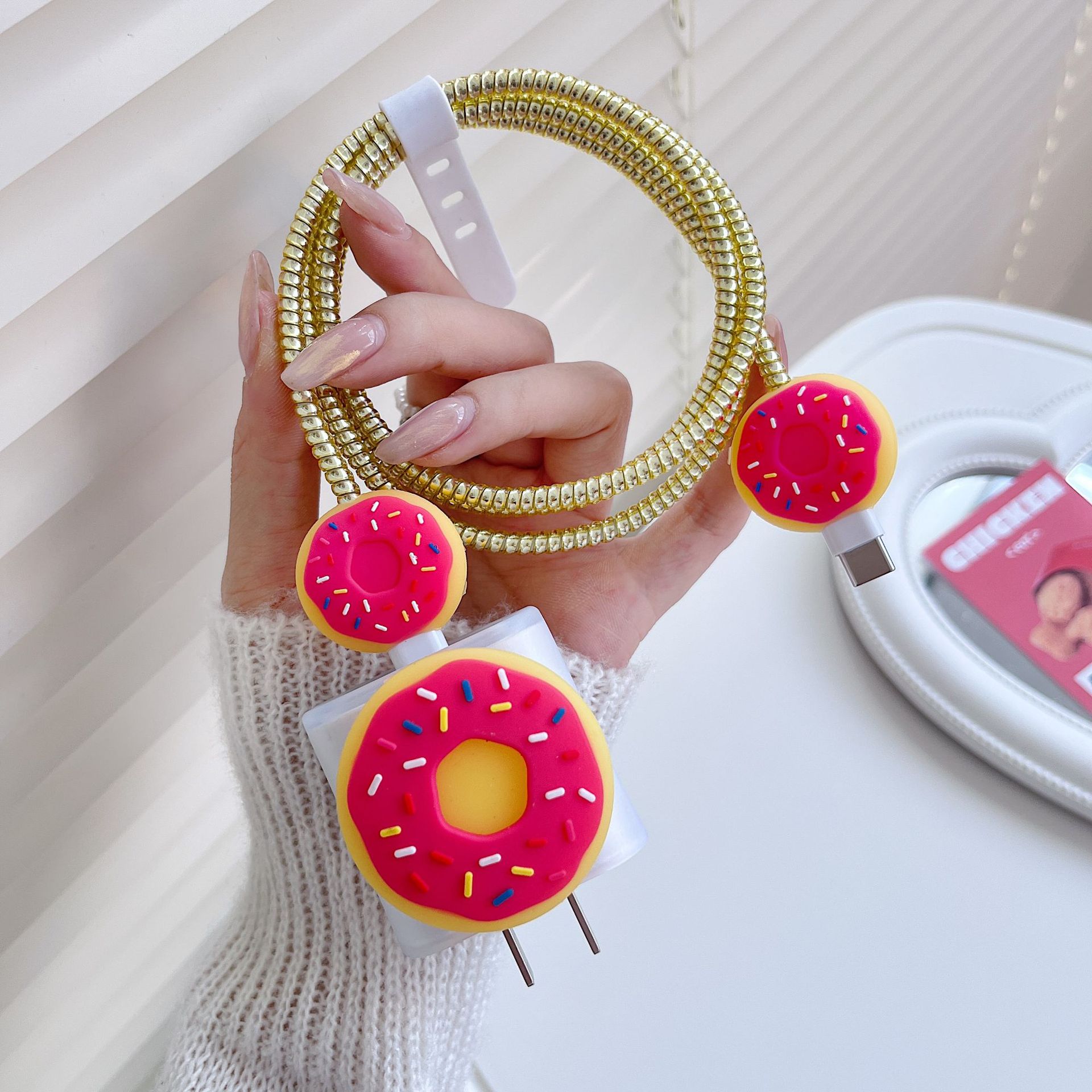 80g Weight Usb cable protection sleeve Classification PVC, Tpu Material Animal, Cartoon Pattern Cute Style Sunflower Iphone 20w Charger Data Cable Anti-break Protective Cover 6