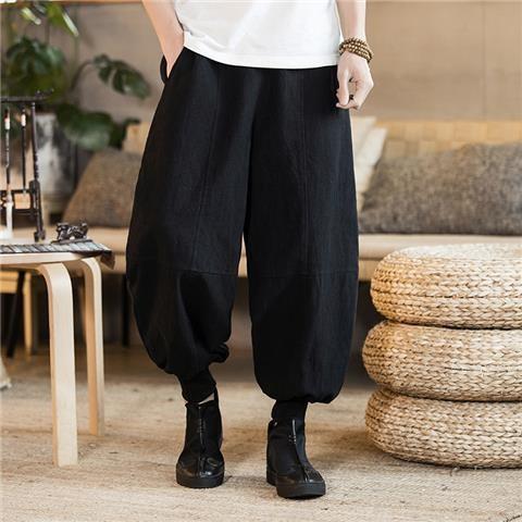 Pantalones de traje Tang, pantalones de monje de algodón y lino de estilo chino para hombre