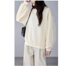 日本乐天跨境秋冬季个性拼接纱网袖子卫衣女大版外贸款设计感上衣