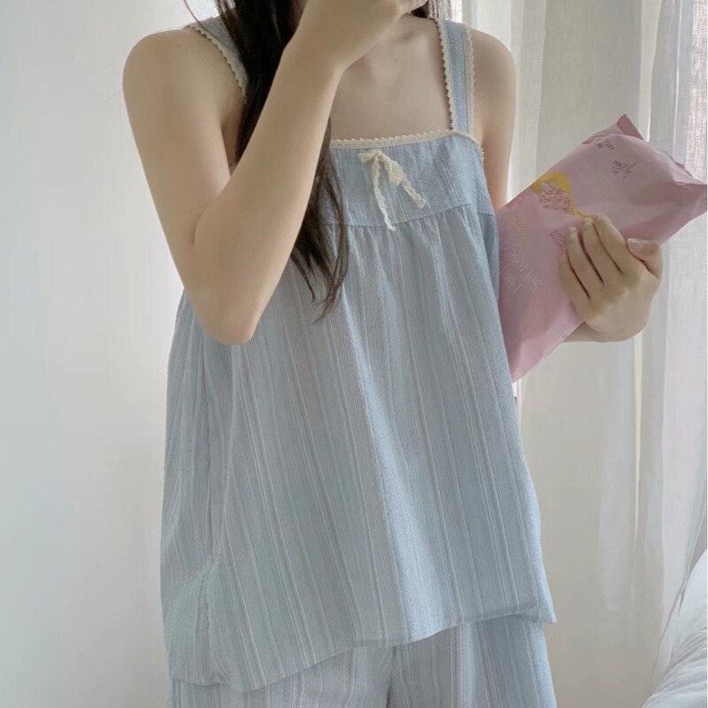 Special Offer, No Returns or Exchanges / Korean Dongdaemun Same Style Ourmoment Striped Camisole Top + Shorts Loungewear Sleepwear