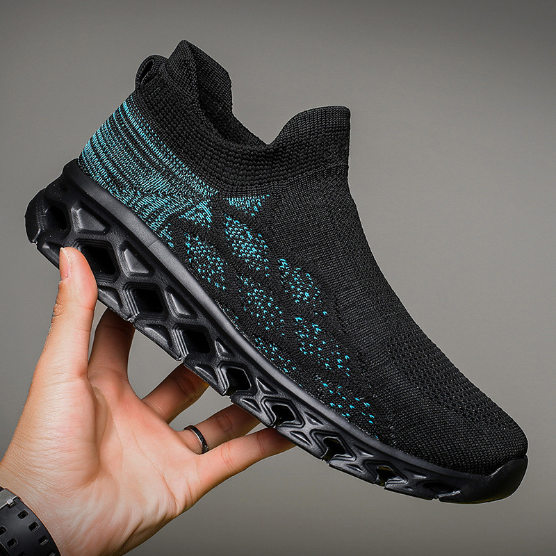 足力建跨境46大码男鞋飞织网布透气袜子鞋休闲轻便运动鞋户外徒步