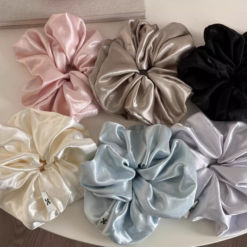 Cream-Colored Glossy Large Satin Scrunchie for Women, High-End Hair Tie, Elegant Solid Color Hair Accessory
