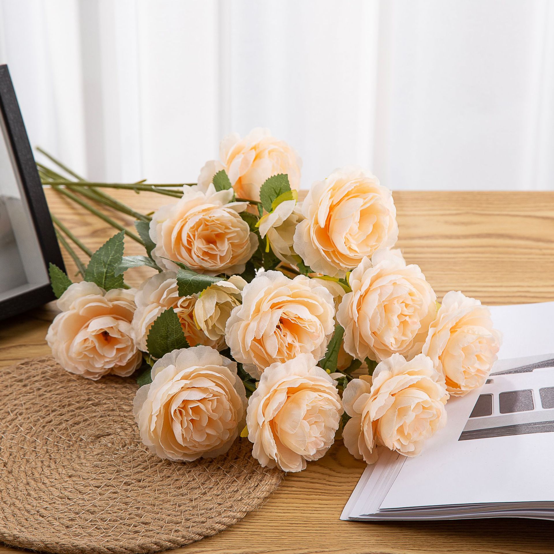 Artificial flower three-head peony wedding road decoration plastic flower cross-border fake flower restaurant hotel decoration peony flower