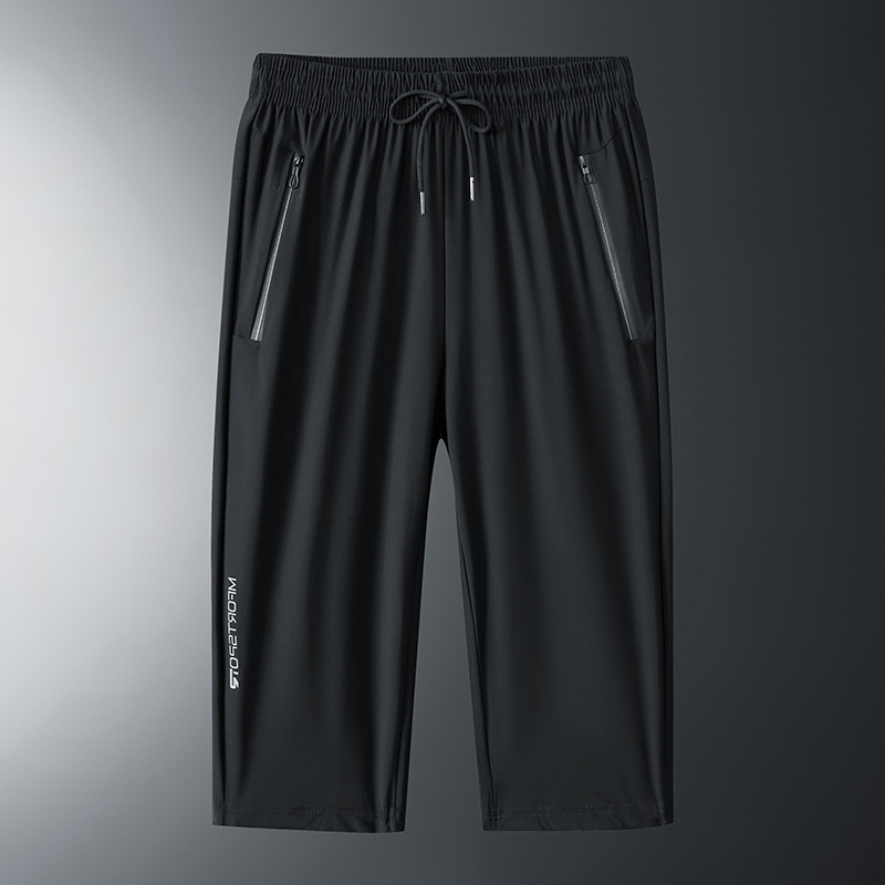 Verano de los Hombres Nuevo hielo seda aire acondicionado recortado pantalones casuales más tamaño mediados cintura pantalones moda de secado rápido recortada pantalones al por mayor