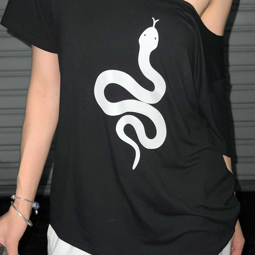 Snake Hip-hop street dance Hip-hop retro off-shoulder short-sleeve women's American slimming top loose printed jazz pure desire