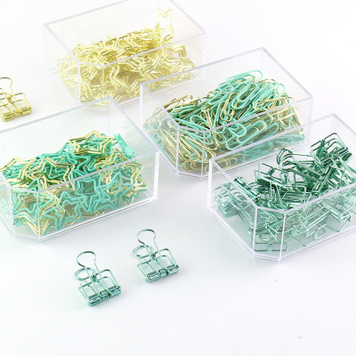 Imitation gold Sea foam green Paperclip Purse thumbtack Mixed pack combination to work in an office desktop tool Metal Paper clips