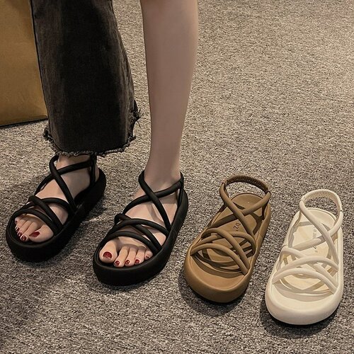 Roman fashion high-end sandals for women 2024 summer new style with skirt fairy style thick-soled thin-strap beach shoes