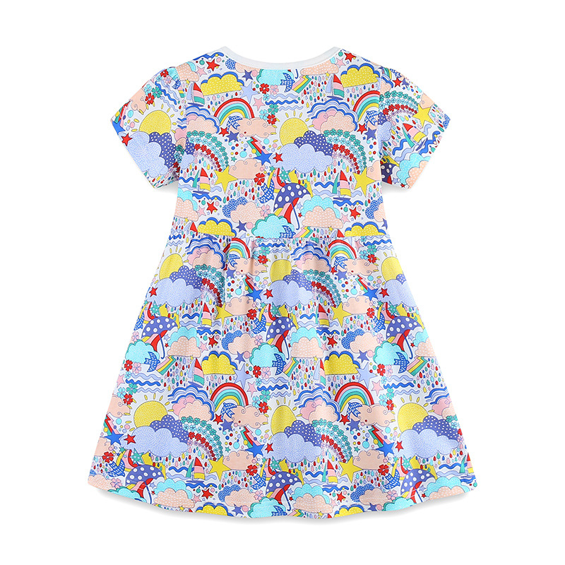 Vestidos de niña estilo europeo y americano, vestidos de princesa con estampado de dibujos animados de moda de verano, vestidos de algodón tejido para niñas pequeñas