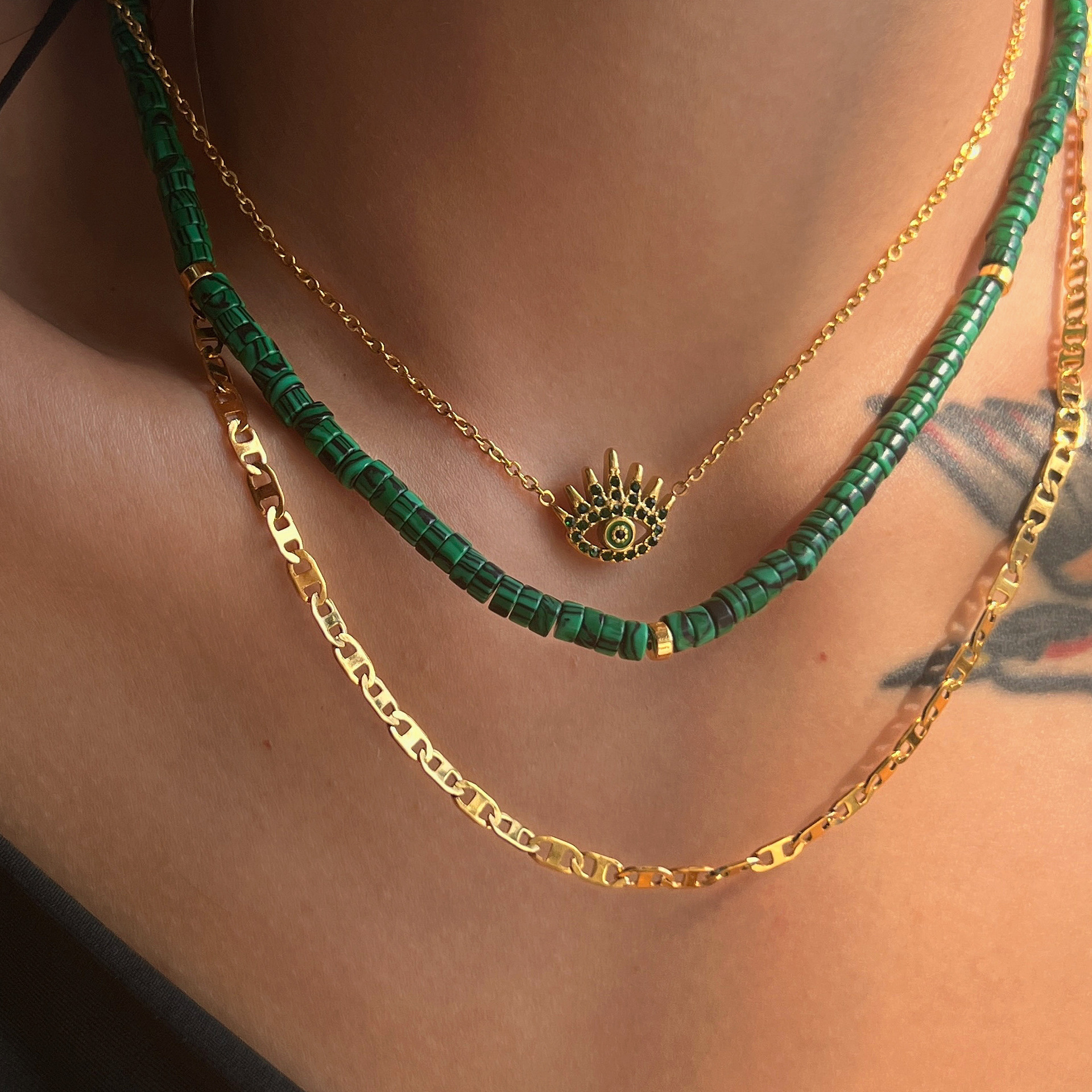 19g Weight Vacuum Plating Gold Plating Process Necklace Classification 1 Piece Quantity Ethnic Style Solid Color 304 Stainless Steel Natural Stone Necklace In Bulk