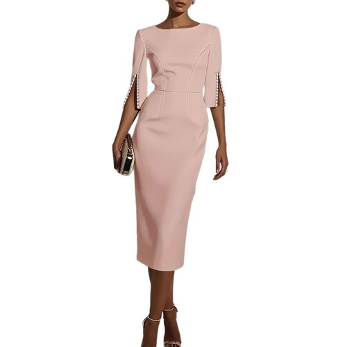 2025 new European and American Amazon cross-border spring and summer solid color commuting beaded slim dress for women