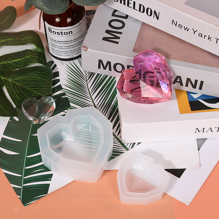 DIY Crystal Resin Geometric Heart Mold High-Gloss Plaster Aroma Car Ornament Diffuser Stone Handmade Octagon