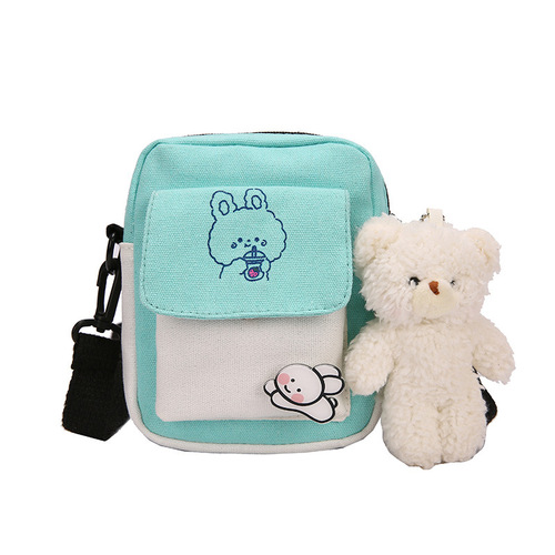  New Canvas Small Bag Japanese Cute Girl Simple Shoulder Bag Contrast Color Small Fresh Student Crossbody Bag