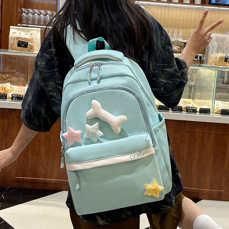 Dopamine Simple All-match Girls' Backpack Large Capacity Solid Color Casual Backpack Junior Senior high school Student Schoolbag