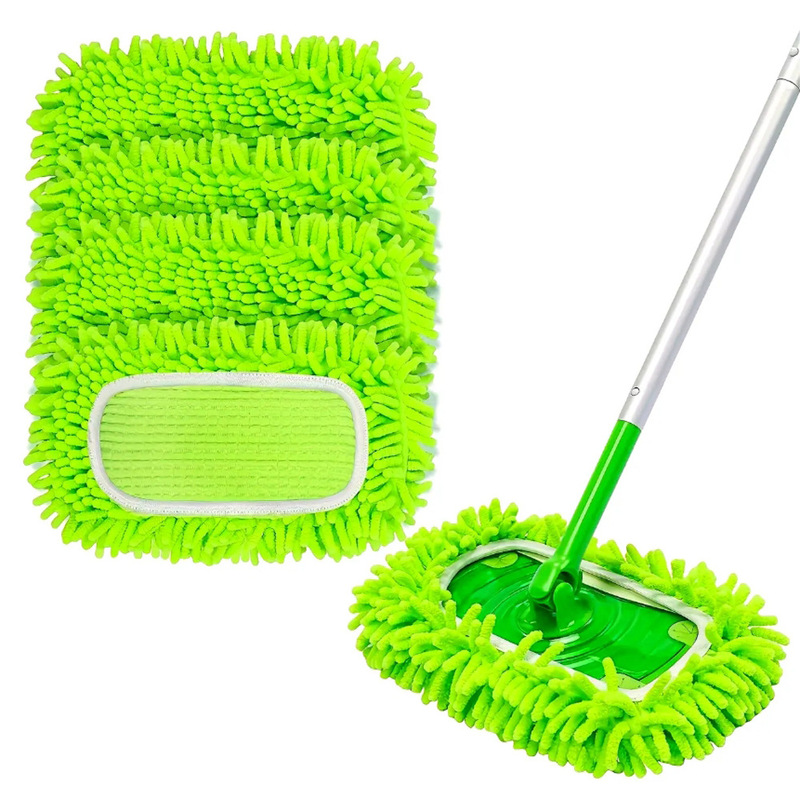 Dry and Wet Dual-Use Mop Replacement Head Compatible with Swiffer Sweeper Mop, Small Green Chenille Mop Cloth