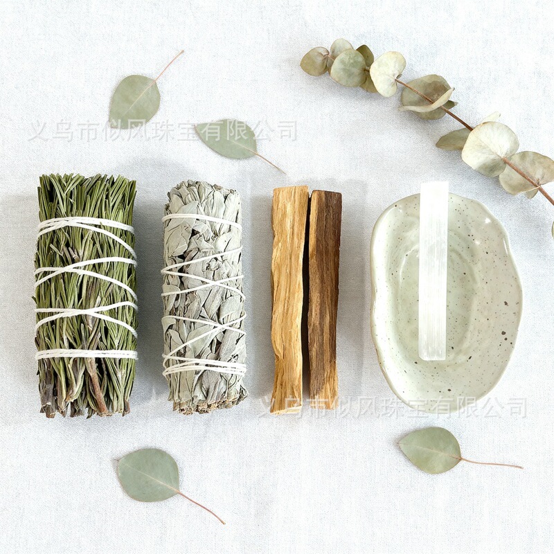 Rosemary Imported White Sage High-Oil Sacred Wood Handcrafted Ceramic Plate Niche Plant Aromatherapy Set Gypsum Stick Rosemary Imported White Sage High-Oil Sacred Wood Handcrafted Ceramic Plate Niche Plant Aromatherapy Set Gypsum Stick
