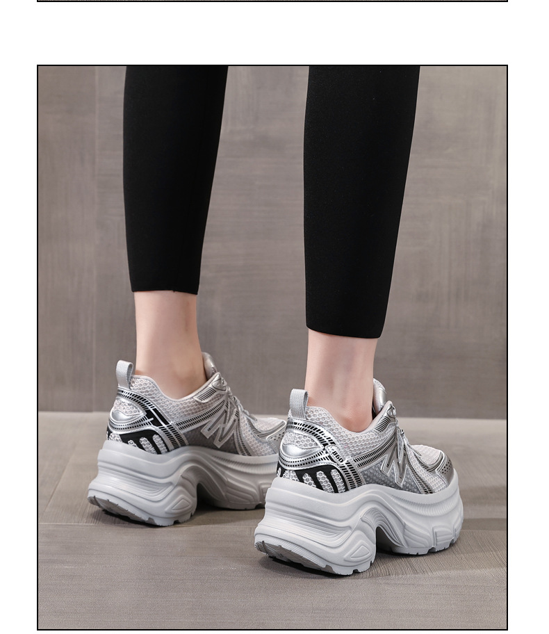 Giày thể thao nữ đế dày tăng chiều cao lưới thoáng khí phong cách chunky — Màu trắng chi tiết 13