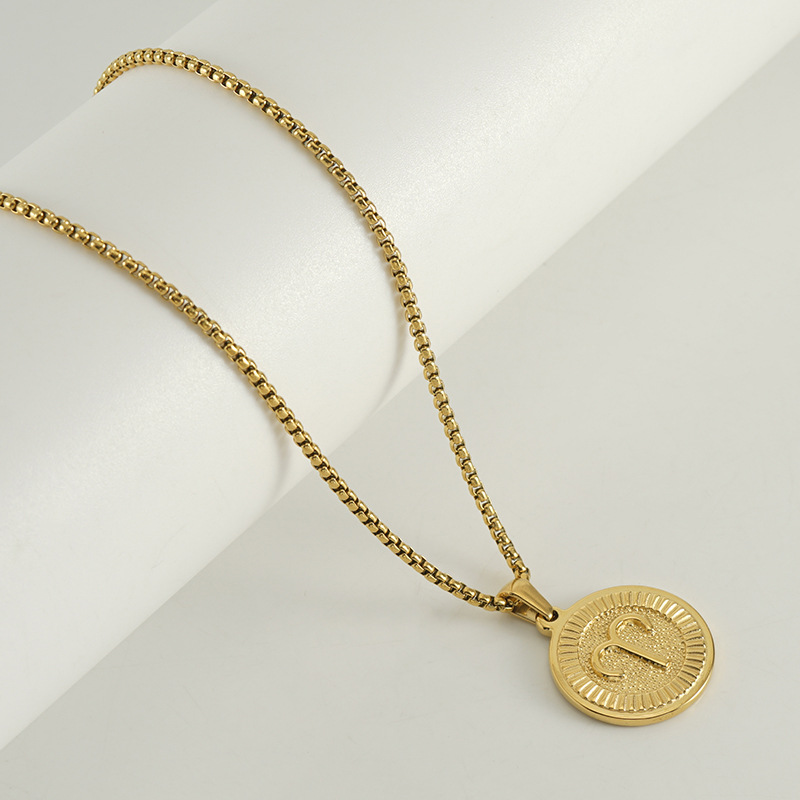 Collar transfronterizo de doce constelaciones de acero de titanio europeo y americano femenino 18K redondo tendencia de moda colgante de constelaciones de acero inoxidable clavícula
