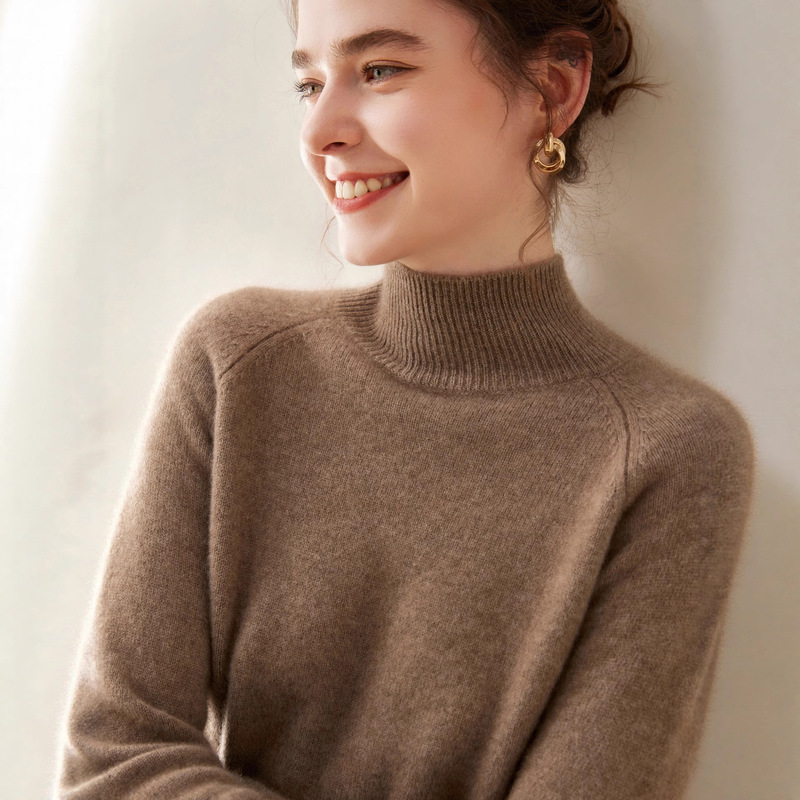 Casual Half Turtleneck 100% Pure Cashmere Sweater for Women in Autumn and Winter, Gentle Style, Daily Base Layer, Versatile Knitted Sweater for Work Clothing