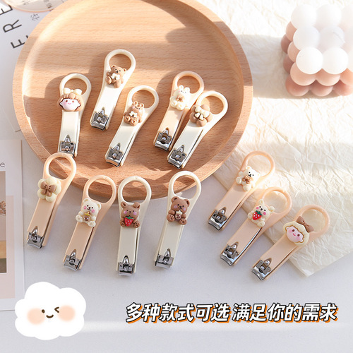 ins cute cartoon nail clipper cream color nail clipper creative folding anti-splash nail clipper manicure