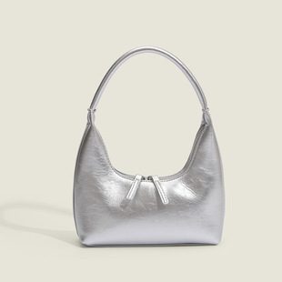 Silver Crescent Underarm Bag Bright Lacquer Handbag Fashion Niche Design Handbag Popular Mini Small Bag