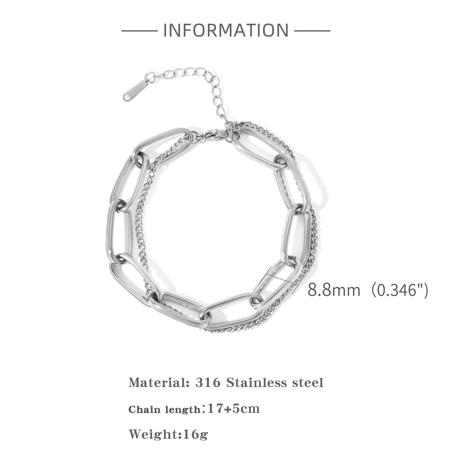 Real Gold Plated Plating Material Real Gold Plated Geometric 316 Stainless Steel Streetwear Waterproof Non Tarnish 316 Stainless Steel Chain Bracelet